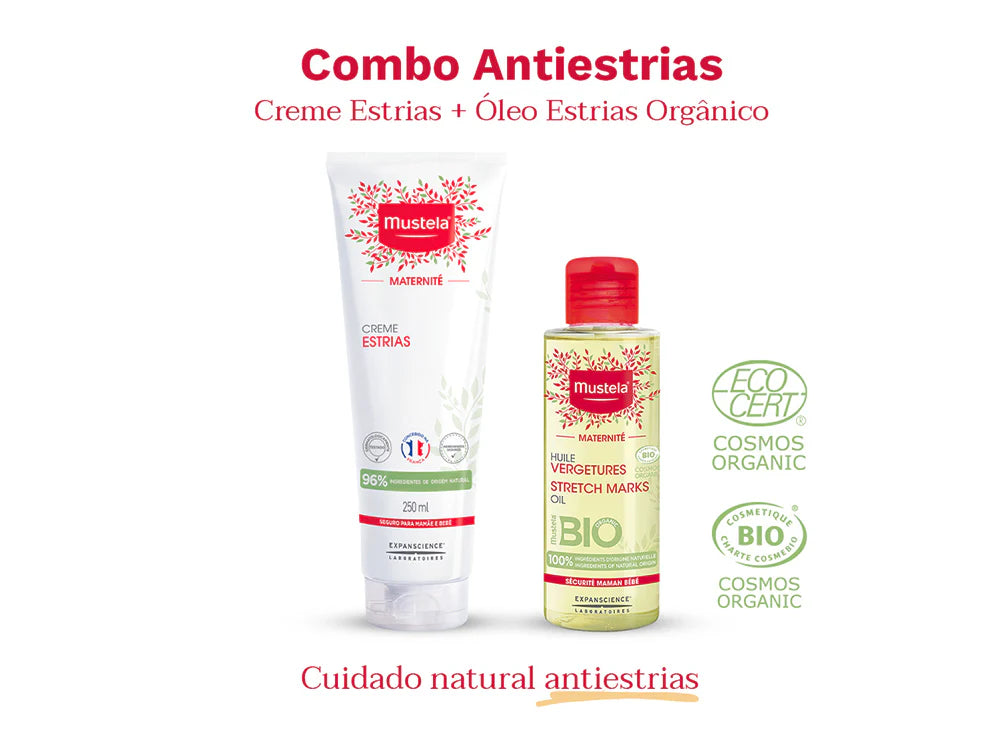 Kit Maternité, Creme Estrias 250 ml + Óleo Estrias 105 ml – Mustela